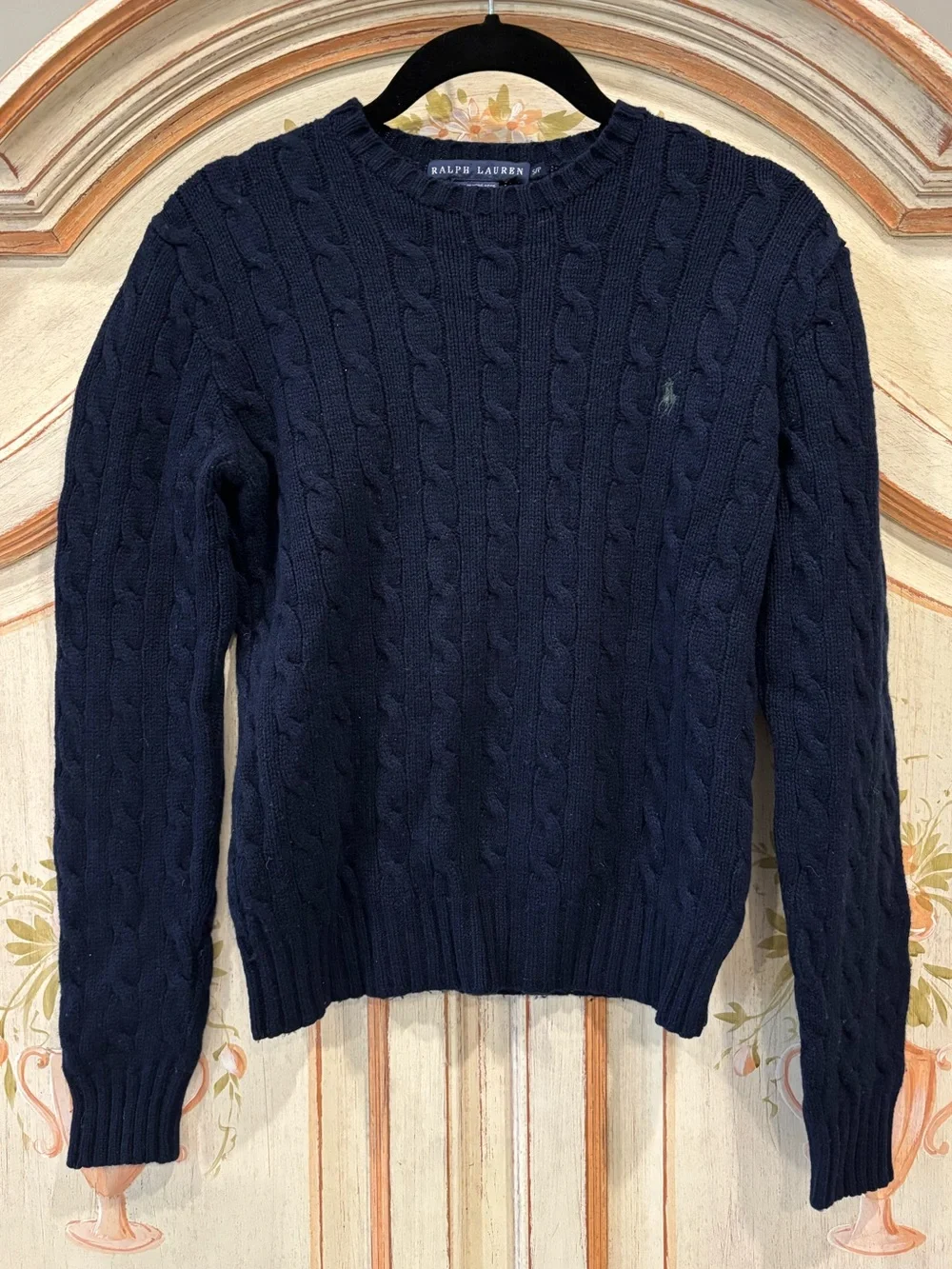 Ralph Lauren Blue Label Vintage Cable-Knit Navy Sweater Wool Cashmere Blend Sz S - Picture 1 of 4